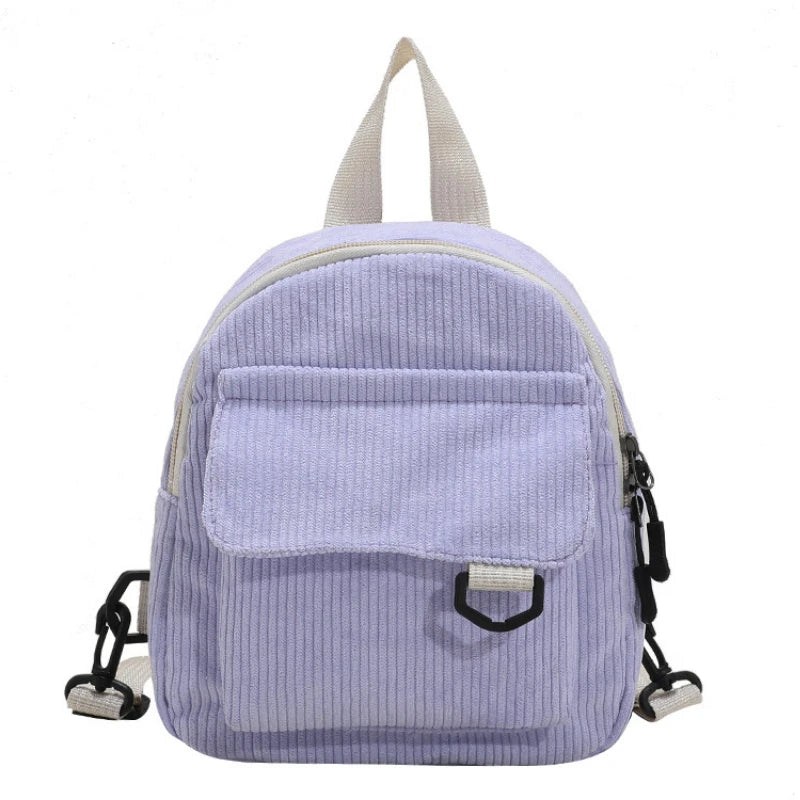 Corduroy Mini Backpack for Women Small Casual Student Bookbag