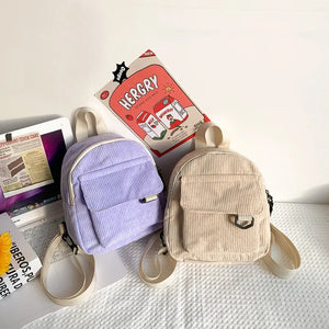 Women Mini Backpack Solid Corduroy Small Backpacks