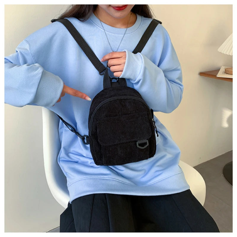 Corduroy Women Mini Backpack Casual Bookbag