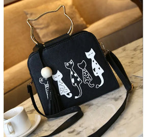 Cartoon Cats Print Crossbody Bag for Women PU Leather Shoulder Bag K96