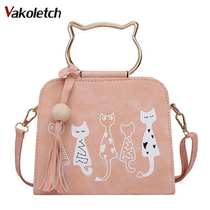 Cartoon Cats Print Crossbody Bag for Women PU Leather Shoulder Bag K96