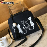 Cartoon Cats Print Crossbody Bag for Women PU Leather Shoulder Bag K96