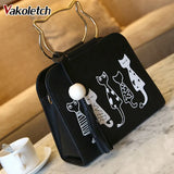 Cartoon Cats Print Crossbody Bag for Women PU Leather Shoulder Bag K96