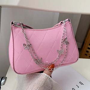 Women PU Leather Small Shoulder Underarm Bag Vintage Butterfly Chain Mini Purse