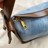 Women PU Leather Handbag Large Capacity Denim Shoulder Bags Zipper Clutch