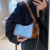 Women Pu Leather Handbag Large Capacity Denim Shoulder Bags For Women