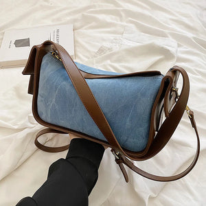 Women PU Leather Handbag Large Capacity Denim Shoulder Bags Zipper Clutch