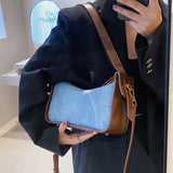 Women PU Leather Handbag Large Capacity Denim Shoulder Bags Zipper Clutch