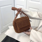 Lamb Wool Plush Crossbody Bag for Travel Birthday Present