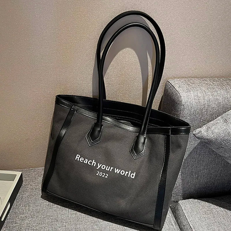 Women Canvas Handbags Casual Beige Brown Large Capacity Shoulder Bags