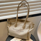 Women Canvas Handbags Casual Beige Brown Large Capacity Shoulder Bags