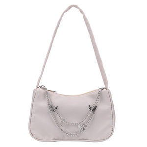 Women Small Shoulder Underarm Bag PU Leather & Nylon Ladies Vintage Butterfly Ch