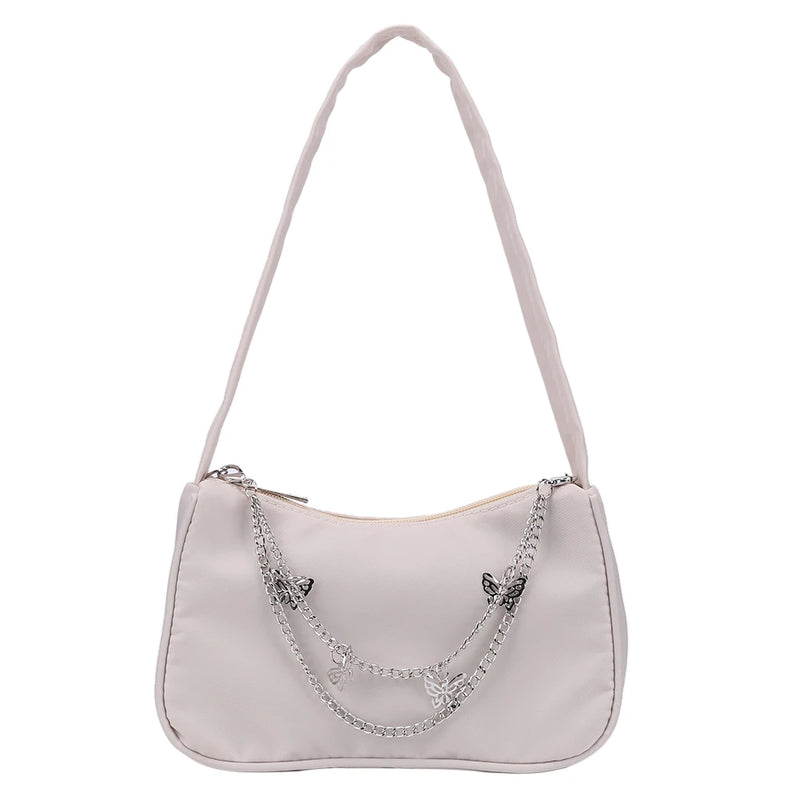 Women Small Shoulder Underarm Bag PU Leather & Nylon Ladies Vintage Butterfly Ch