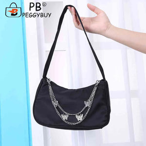 Women Small Shoulder Underarm Bag PU Leather & Nylon Ladies Vintage Butterfly Ch