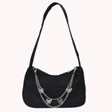 Women Small Shoulder Bag PU Leather & Nylon Vintage Butterfly Chain Mini Purse