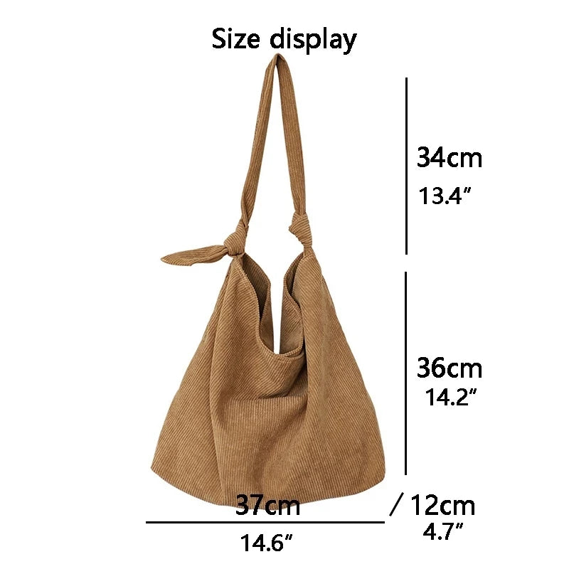 Corduroy Tote Bag - Large Capacity Solid Handbag