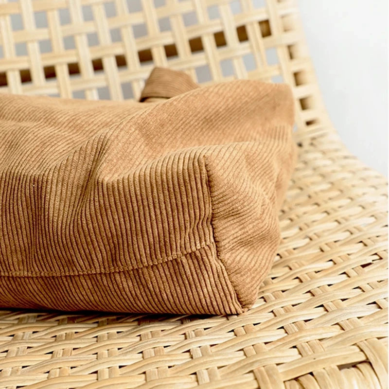 Corduroy Tote Bag - Large Capacity Solid Handbag