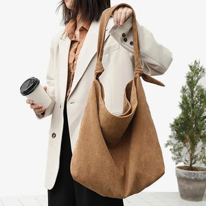 Corduroy Tote Bag - Large Capacity Solid Handbag
