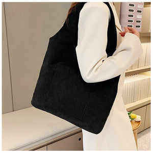 Velvet Canvas Shoulder Bag Large Capacity Tote Bag