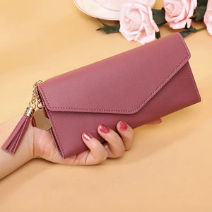 Women Zipper Clutch Wallet Soft PU Leather Red Gray