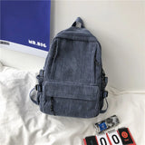 Women's Corduroy Backpack Striped School Bag Girl Backpack