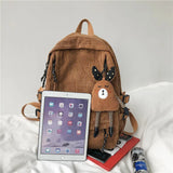 Women's Corduroy Backpack Striped School Bag Girl Backpack