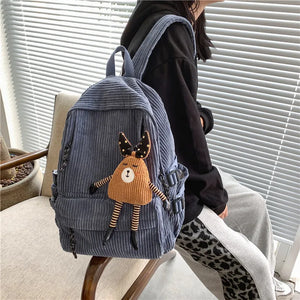 Women's Corduroy Backpack Striped School Bag Girl Backpack
