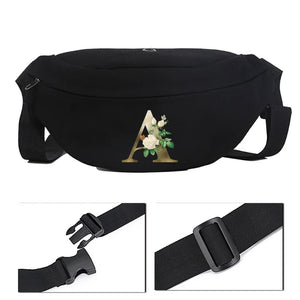 Golden Flower Pattern Canvas Bag Shoulder Chest Waist Messenger Riding Bag
