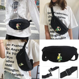 Golden Flower Pattern Canvas Bag Shoulder Chest Waist Messenger Riding Bag