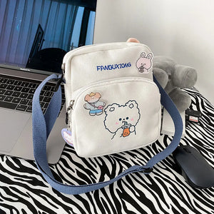 Female Cartoon Canvas Crossbody Bag Small Fresh Single Shoulder Bag