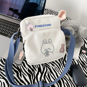 Female Cartoon Canvas Crossbody Bag Small Fresh Single Shoulder Bag