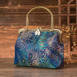 Fem. Satin Peacock Hanfu Sling Bag Chin. Kisslock Shoulder