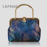 Fem. Satin Peacock Hanfu Sling Bag Chin. Kisslock Shoulder