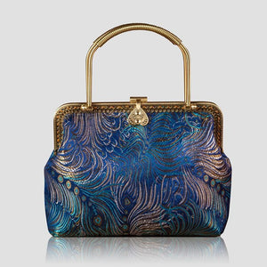 Fem. Satin Peacock Hanfu Sling Bag Chin. Kisslock Shoulder