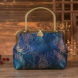 Fem. Satin Peacock Hanfu Sling Bag Chin. Kisslock Shoulder