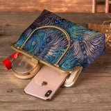 Fem. Satin Peacock Hanfu Sling Bag Chin. Kisslock Shoulder