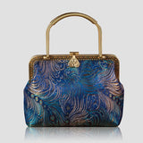 Fem. Satin Peacock Hanfu Sling Bag Chin. Kisslock Shoulder