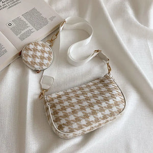 Plaid Printing Shoulder Bags with Round Purse - 2pcs