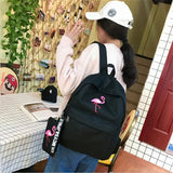 Flamingo Embroidery Backpack Canvas College School Bag