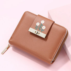 Floral Women Wallet Small Leather Zipper Purses Female Clutch