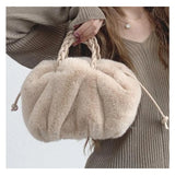 Fluffy Fur Ladies Hand Shopper Bag Women's Plush Tote Shoulder Bags