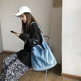 Girl Cowboy Canvas Shoulder Bag Soft Denim Large Capacity