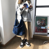 Girl Cowboy Canvas Shoulder Bag Soft Denim Large Capacity