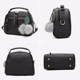 Girl Messenger Bags with Fair Ball Tassel PU Leather Handbag for Women