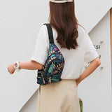 Leaf Print Waist Bag Canvas Travel Fanny Pack Large Capacity