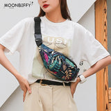 Leaf Print Waist Bag Canvas Travel Fanny Pack Large Capacity