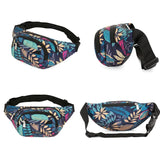 Leaf Print Waist Bag Canvas Travel Fanny Pack Large Capacity