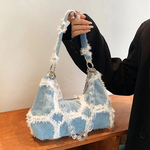 Denim Chain Shoulder Handbag Small Underarm Bag
