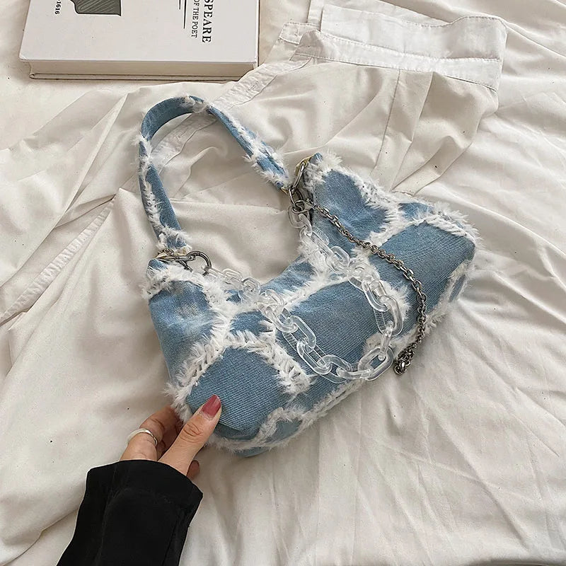 Denim Chain Shoulder Handbag Small Underarm Bag