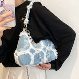 Denim Chain Shoulder Handbag Small Underarm Bag